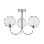 Jared 3 Light G9 Satin Nickel Semi Flush Ceiling Fitting C/W Clear Dimpled Glass Shades