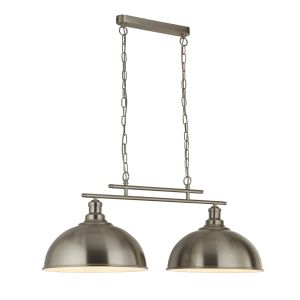 Fusion 2 Light E27 Bar Adjustable Pendant Satin Silver With Metal Shades