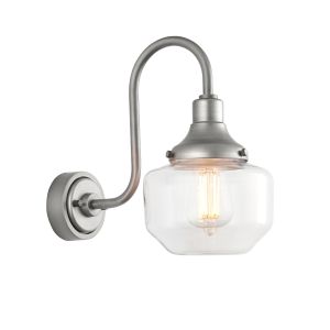 Adele 1 Light E27 Aged Pewter Die Cast Aluminium & Steel IP44 Outdoor Swan Neck Wall Light With Clear Glass Shade