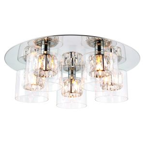 Vascota 5 Light G9 Polished Chrome Flush Fitting With Clear Crystals In A Clear Glass Shade