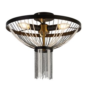 Baguette 3 Light E14 Semi Flush Black Metal And Satin Brass