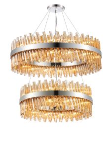 Asner 2 Tier 80cm + 1m Pendant, 24 + 32 Light G9, Polished Nickel/Amber Item Weight: 53kg