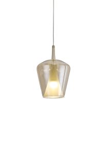 Elsa Assembly Pendant (WITHOUT PLATE) With Inverted Bell Shade, 1 Light E27, Bronze Glass With Frosted Inner Cone