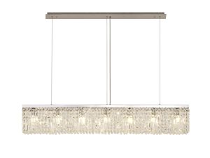 Norma 138x9cm Linear Pendant Chandelier, 7 Light E14, Polished Chrome/Crystal