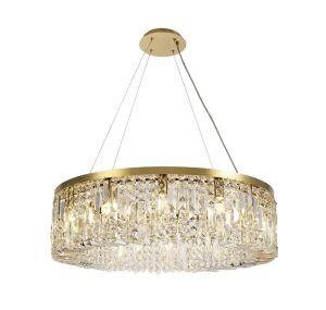 Norma 80cm Round Pendant Chandelier, 12 Light E14, Gold/Crystal Item Weight: 16.8kg