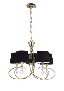 Mara Pendant 5 Light E14, French Gold With Black Shades