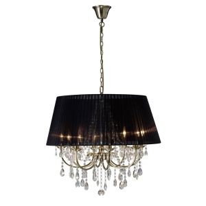Olivia Pendant With Black Shade 8 Light E14 Antique Brass/Crystal