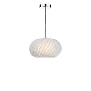 Tonga 1 Light E27 Chrome & Black Adjustable Pendant C/W White 30cm Shade With A Curve & Slanting Design