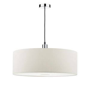 Tonga 1 Light E27 Chrome & Black Adjustable Pendant C/W White Smooth Faux Silk 60cm Drum Shade With Soft White Acrylic Diffuser