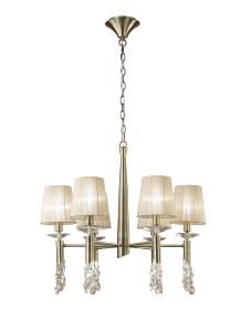 Tiffany Pendant 6+6 Light E14+G9, Antique Brass With Soft Bronze Shades & Clear Crystal