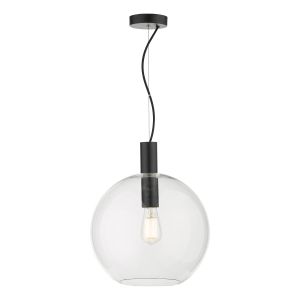 Zula 1 Light E27 Black Adjustable 35cm Pendant With Clear Glass Sphere Globe Shade