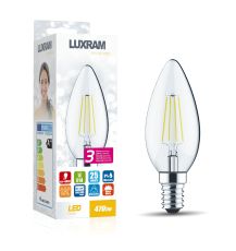 (Pack Of 5) Value Classic LED Candle E14 Dimmable 4W 3000K Warm White, 470lm, Clear Finish, 3yrs Warranty
