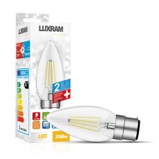 (Pack Of 5) Value Classic LED Candle B22d Dimmable 4W Warm White 2700K, 470lm, Clear Finish, 3yrs Warranty