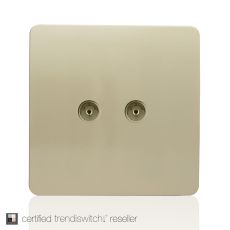 Trendi, Artistic Modern Twin TV Co-Axial Outlet Champagne Gold Finish, BRITISH MADE, (25mm Back Box Required), 5yrs Warranty