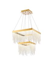 Bano Square 2 Tier Dimmable Pendant 47W LED, 4000K, 5000lm, French Gold / Crystal Chain, 3yrs Warranty