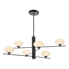 Jasper 6 Light G9 Matt Black Adjustable Pendant Fitting With Opal Glass Shades