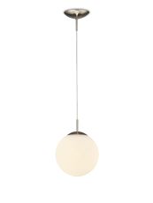 Miranda 25cm Ball Pendant 1 Light E27 Satin Nickel Suspension With Frosted White Glass Globe