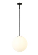 Miranda 40cm Ball Pendant 1 Light E27 Black Suspension With Frosted White Glass Globe