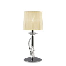 Tiffany Table Lamp 1+1 Light E14+G9, Polished Chrome With Ccrain Shade & Clear Crystal
