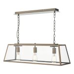 Academy 3 Light E27 Antique Copper Adjsutable Pendant Bar Fitting With Clear Glass Panels