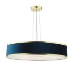 Alvaro 6 Light E27 Brushed Brass Single Adjustable Pendant C/W Blue Shade