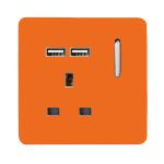 Trendi, Artistic Modern 1 Gang 13Amp Switched Socket WIth 2 x USB Ports Orange Finish, BRITISH MADE, (35mm Back Box Required), 5yrs Warranty