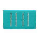 Trendi, Artistic Modern 4 Gang  (1x 2 Way 3x 3 Way Intermediate Twin Plate) Bright Teal, BRITISH MADE, (25mm Back Box Required), 5yrs Warranty