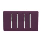 Trendi, Artistic Modern 4 Gang 2 Way 10 Amp Rocker Twin Plate Plum Finish, BRITISH MADE, (25mm Back Box Required), 5yrs Warranty