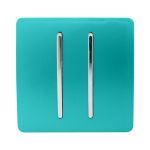 Trendi, Artistic Modern 2 Gang Retractive Home Auto.Switch Bright Teal Finish, BRITISH MADE, (25mm Back Box Required), 5yrs Warranty