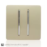 Trendi, Artistic Modern 2 Gang Retractive Home Auto.Switch Champagne Gold Finish, BRITISH MADE, (25mm Back Box Required), 5yrs Warranty