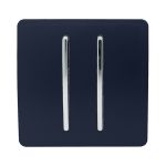 Trendi, Artistic Modern 2 Gang Retractive Home Auto.Switch Navy Blue Finish, BRITISH MADE, (25mm Back Box Required), 5yrs Warranty