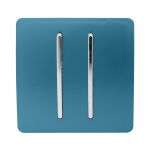 Trendi, Artistic Modern 2 Gang Retractive Home Auto.Switch Ocean Blue Finish, BRITISH MADE, (25mm Back Box Required), 5yrs Warranty