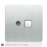 Trendi, Artistic Modern TV Co-Axial & RJ11 Telephone Silver Finish, BRITISH MADE, (35mm Back Box Required), 5yrs Warranty