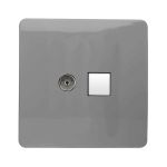 Trendi, Artistic Modern TV Co-Axial & PC Ethernet Light Grey Finish, BRITISH MADE, (35mm Back Box Required), 5yrs Warranty