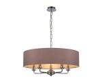 Banyan 5 Light Multi Arm Pendant, With 1.5m Chain, E14 Polished Chrome With 60cm x 15cm Dual Faux Silk Shade, Taupe/Halo Gold