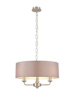Banyan 3 Light Multi Arm Pendant, With 1.5m Chain, E14 Satin Nickel With 45cm x 15cm Faux Silk Shade, Grey