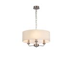 Banyan 3 Light Multi Arm Pendant, With 1.5m Chain, E14 Satin Nickel With 45cm x 15cm Faux Silk Shade, Ivory Pearl/White Laminate