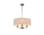 Banyan 3 Light Multi Arm Pendant, With 1.5m Chain, E14 Satin Nickel With 45cm x 15cm Dual Faux Silk Shade, Nude Beige/Moonlight