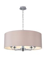 Banyan 5 Light Multi Arm Pendant, With 1.5m Chain, E14 Polished Chrome With 60cm x 22cm Faux Silk Shade, Grey/White Laminate
