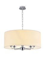 Banyan 5 Light Multi Arm Pendant, With 1.5m Chain, E14 Polished Chrome With 60cm x 22cm Faux Silk Shade, Ivory Pearl/White Laminate
