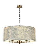 Banyan 5 Light Multi Arm Pendant, With 1.5m Chain, E14 Antique Brass With 60cm x 22cm Silver Leaf With White Lining Shade