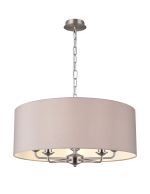 Banyan 5 Light Multi Arm Pendant, With 1.5m Chain, E14 Satin Nickel With 60cm x 22cm Faux Silk Shade, Grey/White Laminate