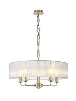 Banyan 5 Light Multi Arm Pendant With 60cm x 15cm Organza Shade Antique Brass/Grey