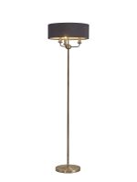 Banyan 3 Light Switched Floor Lamp With 45cm x 15cm Faux Silk Shade, Antique Brass/Black