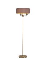 Banyan 3 Light Switched Floor Lamp With 45cm x 15cm Dual Faux Silk Shade, Taupe/Halo Gold Antique Brass