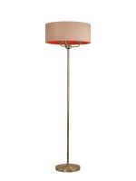Banyan 3 Light Switched Floor Lamp With 50cm x 20cm Dual Faux Silk Shade, Antique Gold/Ruby Antique Brass