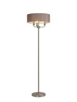 Banyan 3 Light Switched Floor Lamp With 45cm x 15cm Faux Silk Shade, Satin Nickel/Grey