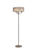 Banyan 3 Light Switched Floor Lamp With 45cm x 15cm Grey Organza Shade Satin Nickel/Grey