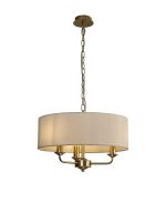 Banyan 3 Light Multi Arm Pendant With 45cm x 15cm Faux Silk Fabric Shade Champagne Gold/White