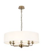 Banyan 5 Light Multi Arm Pendant With 60cm x 15cm Faux Silk Fabric Shade Champagne Gold/White
